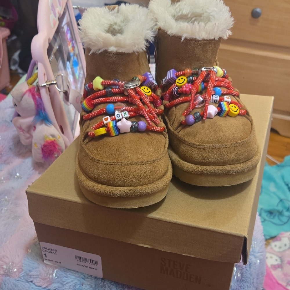 Steve Madden Kids' Tan Boots with Fun Beaded Laces